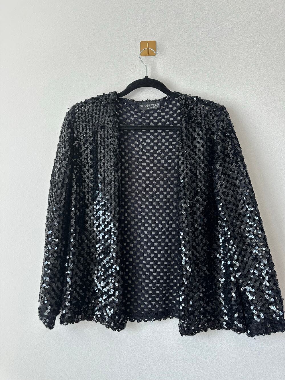 Vintage 70s Toppettes by A. Brod Black Sequin Evening Jacket Disco Cocktail Glam